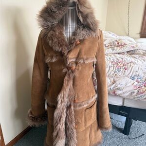 Banana Republic Genuine Shearling Hooded Coat with Toggles